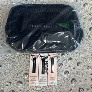 BN Fenty Beauty Black Mesh Makeup Bag With Deluxe Samples Gloss Bomb Fussy Riri
